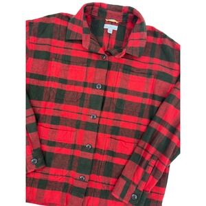 LL Bean Signature Archive Red Buffalo Plaid Chamois Cloth Shirt Jacket‎ Medium